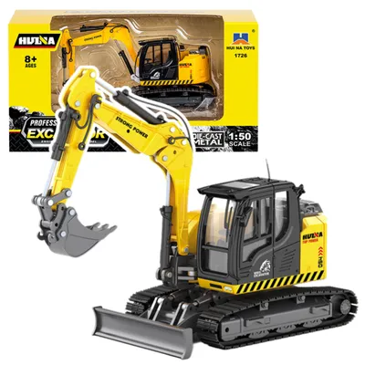Productafbeelding van Rupsgraafmachine met bulldozer Metaal Huina Geel 1:50