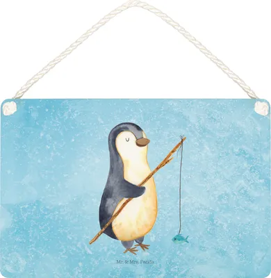 Produktbild von Mr. & Mrs. Panda Holzschild Pinguin Angler DIN A5 - Eisblau - Geschenk, holzbild, kleine aufmerksamkeit, Neustart, wandtafel, Angelurlaub, Geschenkidee, Türschild, Urlaub