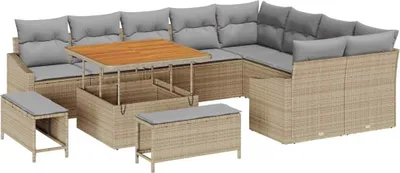 Produktbild von vidaXL Gartensofa-set 12 Stk. 7-Sitzanzahl Beige Poly Rattan