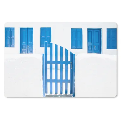 Produktbild von MuchoWow® Schreibtischunterlage Architektur - Zaun - Weiß - Blau - Türen 60x40 cm - XXL Mauspad - Großes Mauspad
