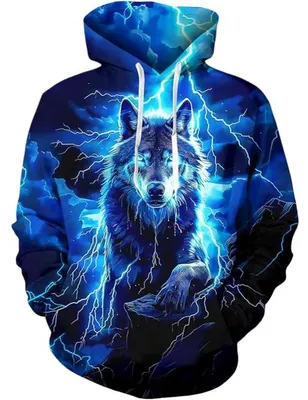 Produktbild von Herren 3D Kapuzenpullover Alpha Wolf Fleece Warm Lustig Blau XXL