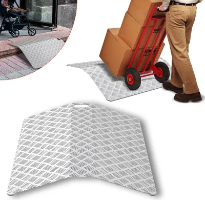 Produktbild von LZQ Hliníková prahová rampa, 100 cm dlhá pre invalidný vozík a rolátor, protišmykový povrch, prenosný prahový mostík s protišmykovými držadlami na vnútorné aj vonkajšie použitie, šírka 70 cm
