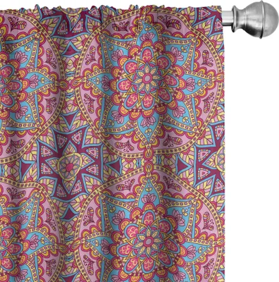 Produktbild von ABAKUHAUS lila Mandala Vorhänge, Gardinen, Arabesque Hippie-Stil Authentic Eastern in marokkanischen Vivid Töne Artsy Motiv, 2 Stück 75 x 245 cm, Mehrfarbig