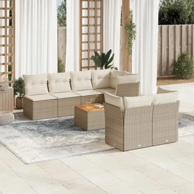 Produktbild von Design 6-tlg. Garten-Sofagarnitur mit Kissen Beige Poly Rattan, Gartenmöbel-Sets 2024 Neu