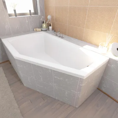 Produktbild von BADLAND Eckbadewanne Badewanne Selena LINKS 160x90 mit Ablaufgarnitur, Füßen und Styroporverkleidung GRATIS