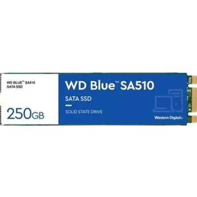 Produktbild von WD Blue Solid State-Laufwerk - M.2 2280 Intern - 250 GB - SATA (SATA/600) - Desktop-PC Unterstütztes Gerät - 100 TB TBW - 555 MB/s Maximale Lesegeschwindigkeit