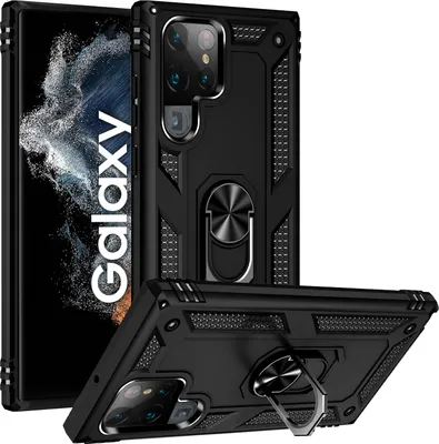 Obrázek produktu pro Pouzdro pro Samsung Galaxy S23 Ultra dvouvrstvé robustní, vojenská ochrana pouzdro s držákem prstenu a stojánkem černé