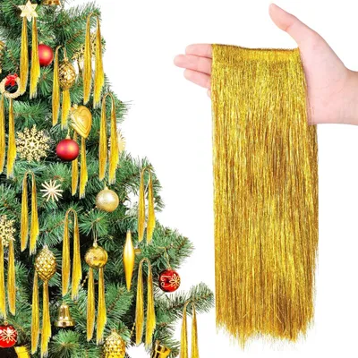 Produktbild von 6000 Stränge Weihnachtsbaum Lametta, 50 cm Glitzer Goldene Weihnachtsbaum Lametta Goldfarbene Lametta Christbaumschmuck für Party Deko