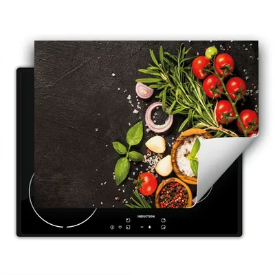 Produktbild von DarHaus Herdabdeckplatte 80x52 cm Anti Rutsch Matte Aufrollbar, Gewürze - Tomate