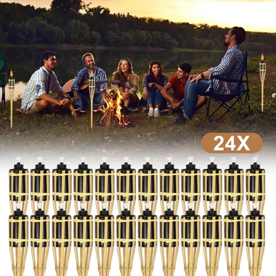 Obrázek produktu pro TolleTour 24x zahradní svítilny sada svítilny pochodeň olej knot 90cm bambusové olejové svítilny pro venkovní lampy olej pro pochodně plameny oheň strana dekorace
