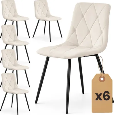 Produktbild von 6er Set Samt-Polsterstühle, gesteppt MILO Beige mit schwarzen Beinen