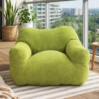 Image de Pouf géant pour adulte, rembourrage en mousse déchiquetée, canapé de sol moelleux, forme carrée, vert gazon