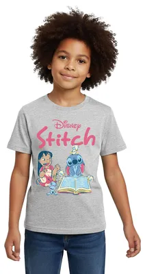 Produktbild von Lilo & Stitch Mit Buch Kinder T-Shirt, 122/128 (7-8 Jahre), Grau meliert
