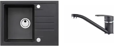 Zdjęcie produktu dla Zlewozmywak granitowy z baterią ALVEUS Intermezzo 30 Carbon 91 620x480 mm + bateria Nina SETA002