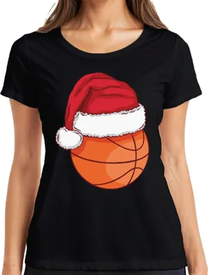Produktbild von Basketball Weihnachtsmütze - Weihnachten Weihnachtsgeschenk Christmas Damen T-Shirt, Schwarz, L