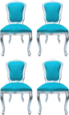 Produktbild von Casa Padrino Luxus Barock Esszimmer Set Louis Türkis / Silber 50 x 60 x H. 104 cm - 4 handgefertigte Esszimmerstühle - Barock Esszimmermöbel -  Italy