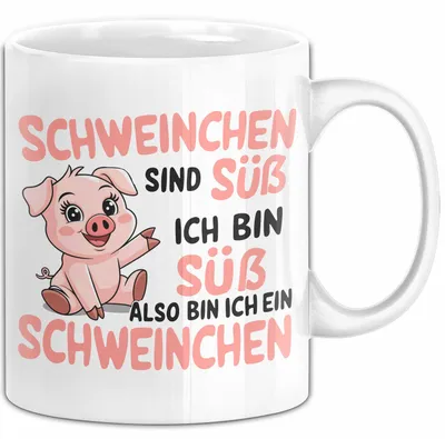 Produktbild von Schweinebauer Schweine Tier Tasse Geschenk Lustige Geschenkidee Spruch Schweinchen Sind Süß Ich Bin Süß Also Bin Ich Ein Schweinchen (Weiß)