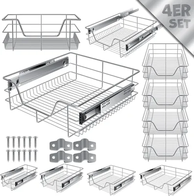 Produktbild von KESSER® Teleskopschublade  Küchenschublade  Küchenschrank  Korbauszug  Schrankauszug  Vollauszug  Schublade, Silber, 4x 50cm