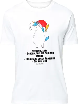 Produktbild von Mr. & Mrs. Panda Größe L T-Shirt Einhorn Weihnachtsmann - Weiß - Geschenk, Weihnachten, Tshirt, Nikolaus, mit Spruch, Wunschzettel, Schokolade, Unicorn, Shirt