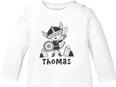 Produktbild von Baby Langarmshirt mit Namen personalisiert kleiner Wikinger Skandi Stil Junge Mädchen Baumwolle SpecialMe® weiß 56/62 (1-3 Monate)