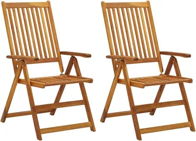 Produktbild von 2 klappbare und verstellbare Garten-Liegestühle aus massivem Akazienholz mit Ölfinish und blauen Auflagen, wetterfest für Balkon und Terrasse