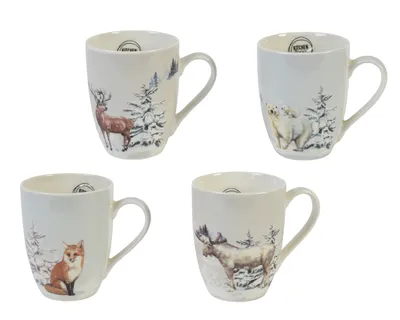 Produktbild von Tasse Porzellan mit Griff 10,5cm Wintermotiv 340ml Weiß 1 Stück sort.