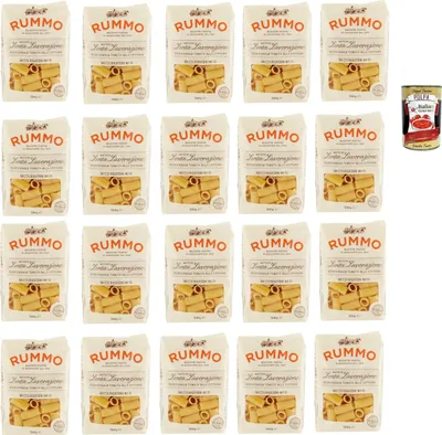 Produktbild von Rummo Mezzi Rigatoni N. 51, Pasta Lenta Lavorazione Teigwaren aus Hartweizengrieß Bronze-Zeichnung 20x 500g + Italian Gourmet polpa 400g