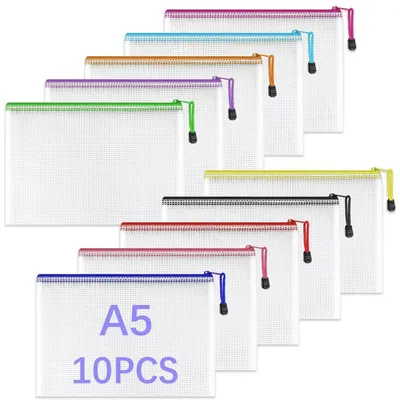 Productafbeelding van A5 documentenmappen met rits, 10 stuks, in verschillende kleuren, waterdicht, van PVC