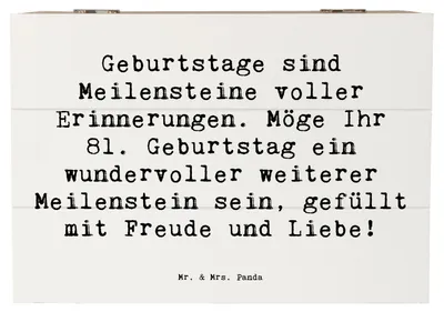 Produktbild von Mr. & Mrs. Panda Box Spruch 81. Geburtstag Meilenstein 22 x 15 cm - Weiß - Geschenk, Schatulle, handgefertigt, Truhe, Happy Birthday, Alter, schatztruhe, Geschenkbox