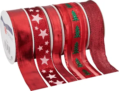 Produktbild von PRÄSENT Geschenkband Set Weihnachten 5 Rollen je 3m