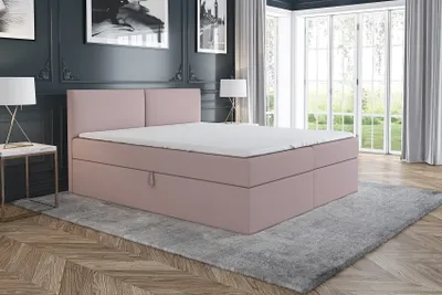 Produktbild von Boxspringbett UNN 140x200 mit 2 Bettkästen, Bonell-Matratze und Topper. Farbe: Rosa.