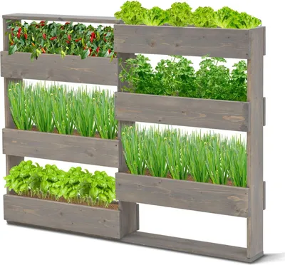 Produktbild von Coemo Vertikalbeet Grau Riga Kräuterbeet Holz Hochbeet Wandmontage 7 Pflanzkästen