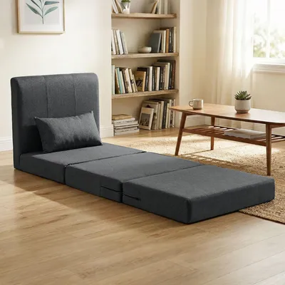 Zdjęcie produktu dla Sofa-łóżko, fotel rozkładany, imitacja lnu, ciemnoszary