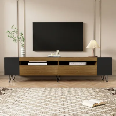 Produktbild von Moderner TV-Schrank, TV-Ständer Schwarz und Holzoptik – Länge 180 cm Unterhaltungscenter