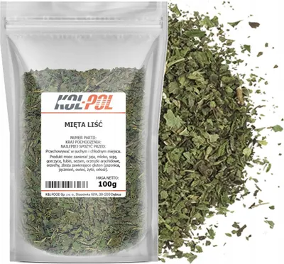 Zdjęcie produktu dla MIĘTA ZIELONA 100g Liść mięty suszona naturalna herbata ziołowa Kol-Pol