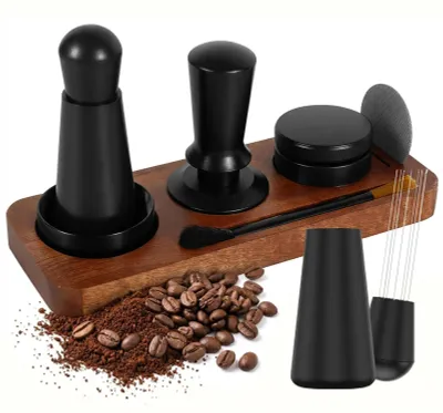 7-teiliges Espresso-Zubehör-Set 53 mm mit Holz-Tamperstation