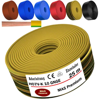 Image de Câble d'alimentation de 25 mètres, type H07 V-K, gaine GNGE, 1 x 10 mm², vert et jaune, monoconducteur, flexible
