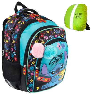 Produktbild von Goldkids - Rucksack Schulrucksack Teenager Kinderrucksack für Jungen und Mädchen Ranzen Tornister Schulltasche und Regenschutz - Stitch Motiv