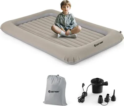 Produktbild von Aufblasbares Reisebett - 2‑in‑1 Campingbett - Luftmatratze mit Elektropumpe - Tragetasche - Reparaturset - Hellgrau