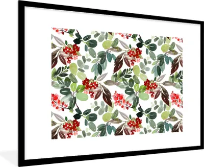 Produktbild von MuchoWow® Gerahmtes Poster Beeren - Weihnachten - Aquarell 90x60 cm - Poster mit Schwarzem Bilderrahmen Wandposter Rahmen Foto Bilder - Wanddekoration - Fotos