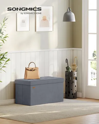 Obrázek produktu pro SONGMICS Sedací komoda s víkem, lavice s úložným prostorem, pro vstupní prostor, úložný box, 38 x 76 x 38 cm, samet, šedá barva
