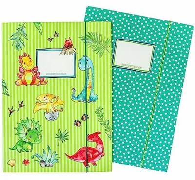 Immagine prodotto di Set da scrittura a tema dinosauri per bambini, formato DIN A4, cartellina da 4 fogli con busta postale.