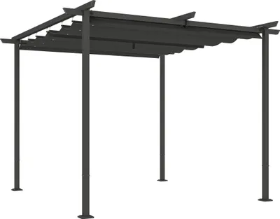 Produktbild von 3 x 3 m Garten-Pergola mit verstellbarem Dach, Metallrahmen, UPF30+ Schutz, Sonnendach für Veranda, Terrasse, Dunkelgrau