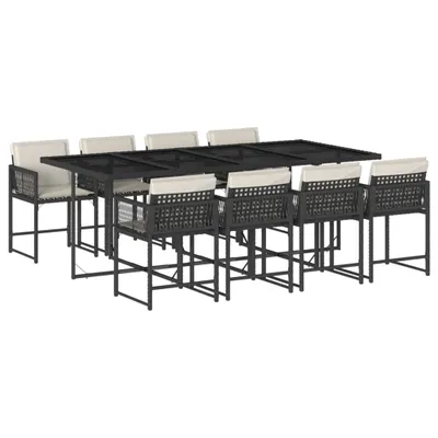 Produktbild von 9-tlg. Garten-Essgruppe mit Kissen Schwarz Poly Rattan