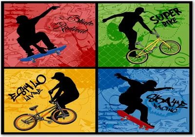 Produktbild von Tulup® Leinwandbild - 100x70 cm - Wandkunst - Drucke auf Leinwand - Leinwanddruck  - Teenager - Mehrfarbig - Fahrrad Skateboard