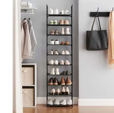 Produktbild von Rootz Schuhregal – Schuhregal mit 10 Ebenen – Schuhaufbewahrungsregal – Schuh-Organizer – Schuhschrank – freistehendes Schuhregal – Schuhregal-Bank – Schwarz – 45 x 28 x 173 cm (L x B x H)