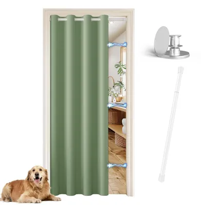 Türvorhang mit Stange, blickdicht, Ösen, Salbeigrün, 70-125 cm