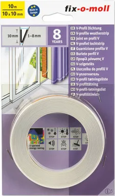 Produktbild von fix-o-moll V-Profildichtung selbstklebend weiß 10 m x 10 mm