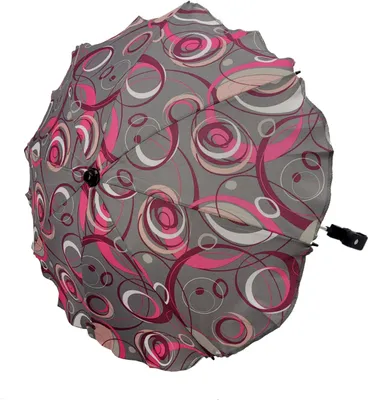 Produktbild von BAMBINIWELT Sonnenschirm für Kinderwagen Ø68cm UV-Schutz50+ Schirm Sonnensegel Sonnenschutz, KRINGEL GRAU PINK