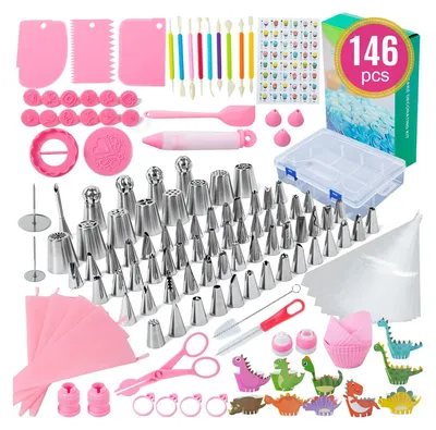 Image de Kit de décoration de gâteaux comprenant 146 pièces, avec différents embouts et accessoires